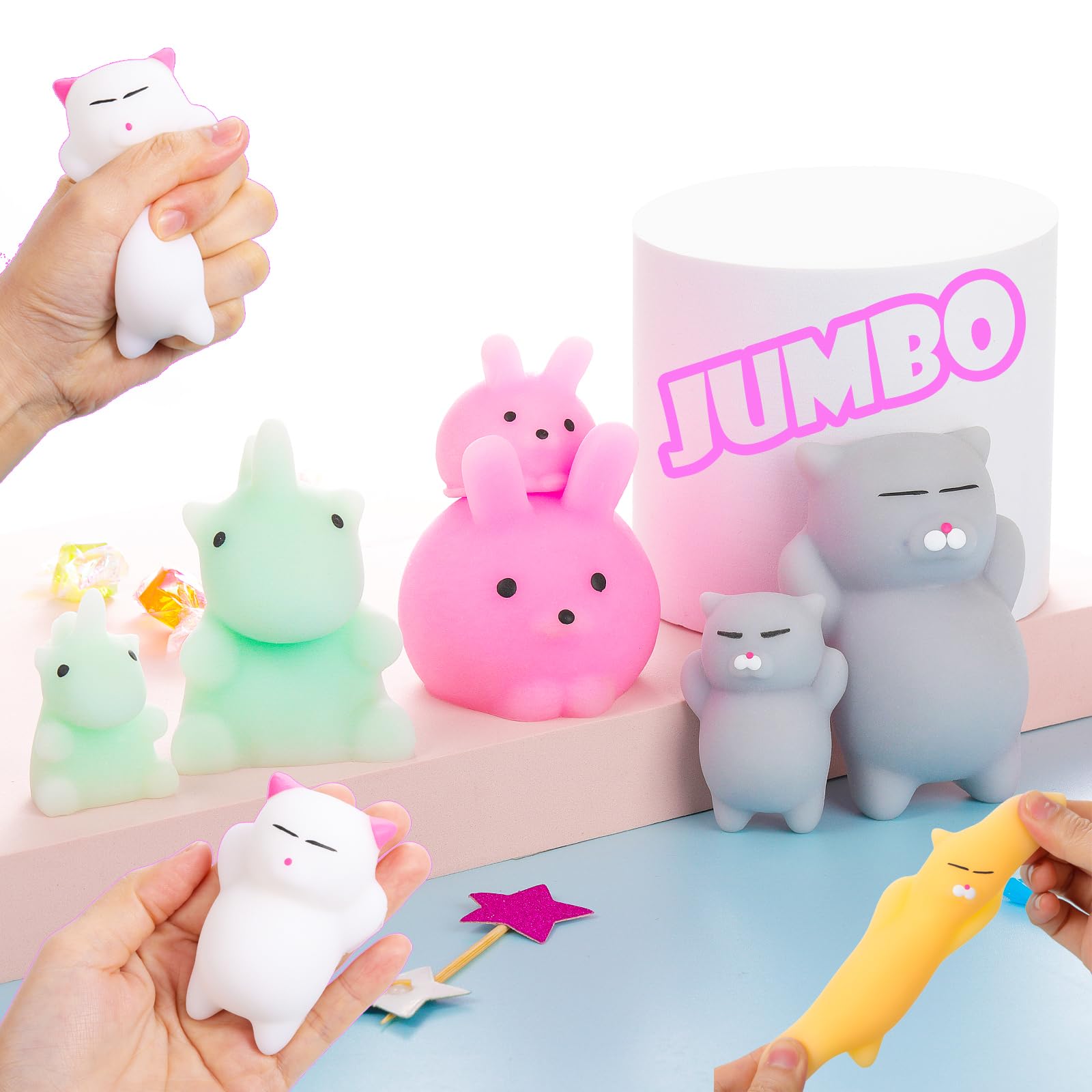 6PCS Squishy Toys for Kids Large Small Kawaii Mochi Squishy Stress  Relievers, Cute Rabbit taba Squis