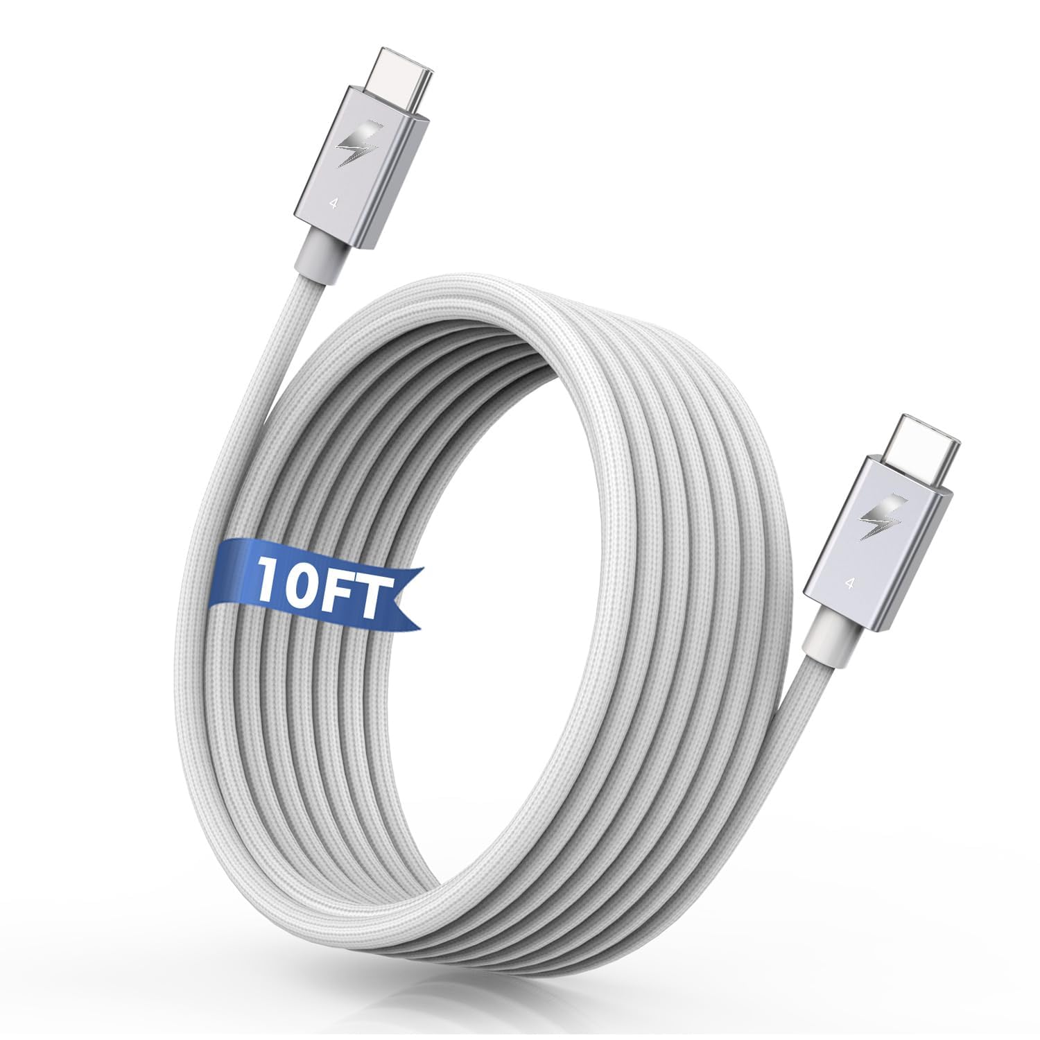 Photo 1 of 10FT Thunderbolt 4 Cable,[Intel Certified] Long 10Foot Thunderbolt Cable USB C Data Cord Support 40Gbps/8K Display/240W Fast Charging for USB4,Thunderbolt 3 Cord,Flexible for iPhone 16e/15,MacBook