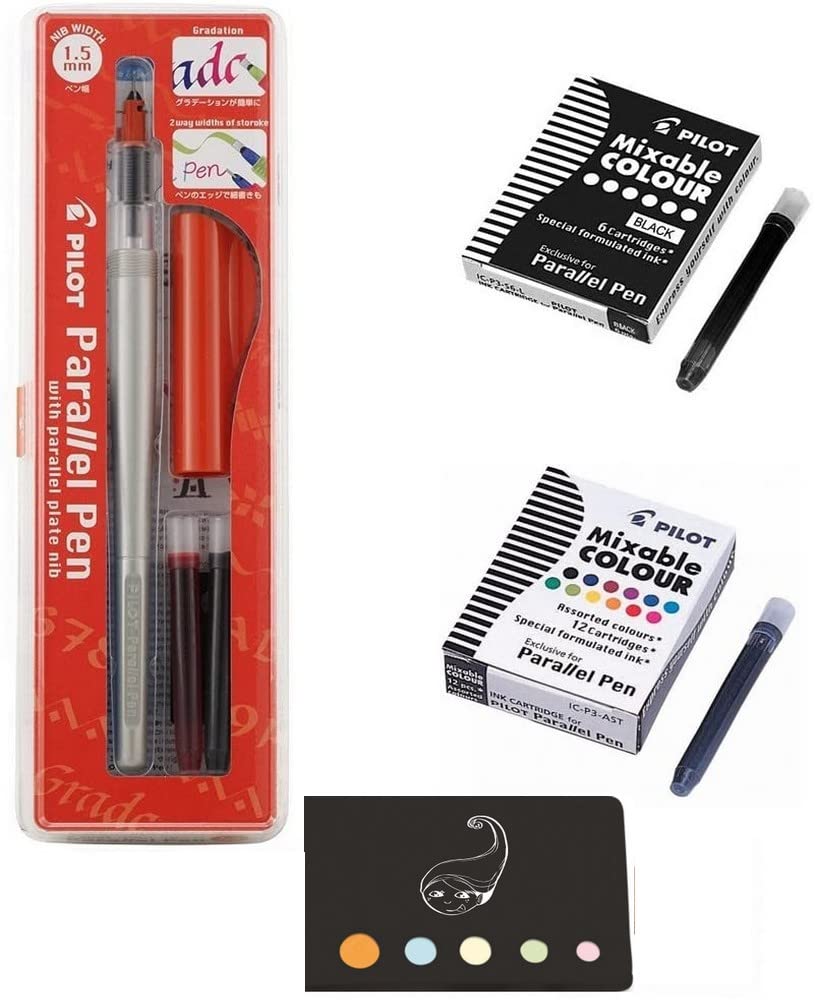 Blumie Shop : Parallel Pen Set 1.5 mm + 12 Assorted Colour Ink Cartridges + 6 Black + 1 Adhesive Index