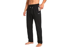 RANCOTO Men's Sweatpants Cotton Yoga Pants Casual Jersey Pants for Men Open Bottom Straight Leg with Zipper Pockets