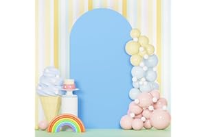 PATYDEST Baby Blue Spandex Arch Cover 5FT Round Top Backdrop Frame Stand Cover Double Sided Arch Backdrop with Stretch Cover for Metal Wedding Arch Backdrop Stand for Balloon Garden Party Celebration