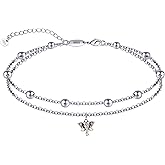 CHIC & ARTSY 925 Sterling Silver Ankle Bracelets for Women, Adjustable Layered Foot Chains with Nature & Symbol Charms, Lightweight Comfort Fit Boho Beach Everyday Jewelry