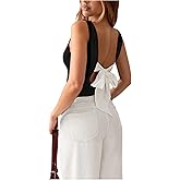 GORGLITTER Women's Bow Tie Open Back Top Crew Neck Sleeveless Trendy Tank Crop Top