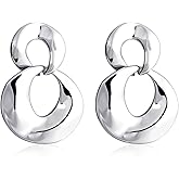 Aliyoham Silver Double Hoop Earrings for Women, Hypoallergenic Dangle Jewelry for Women with Swirling Drop