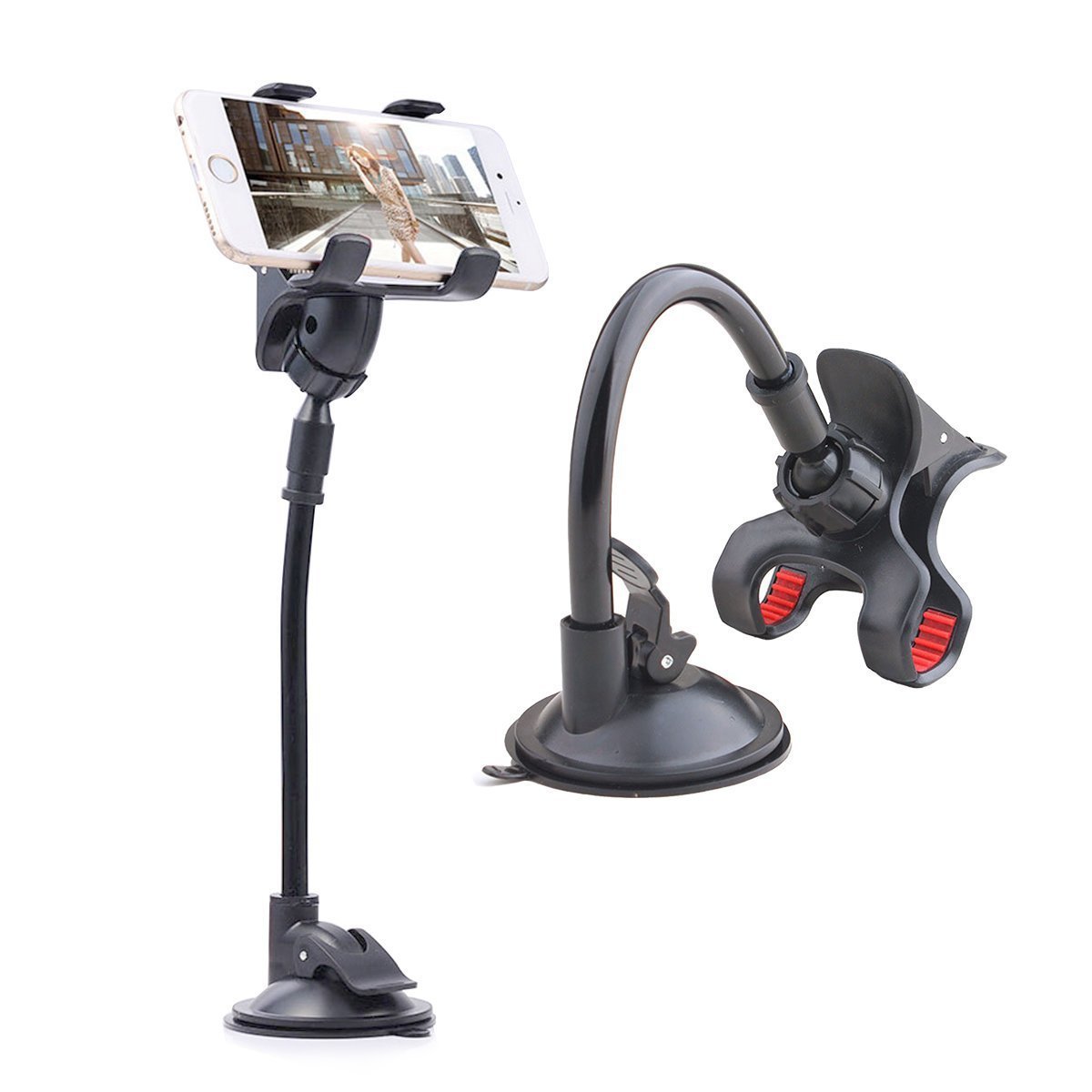ivoler Car Phone Mount Windshield, Long Arm Clamp Universal Windshield with Double Clip Strong Suction Cup Cell Phone Holder Compatible with iPhone 15 14 13 Pro Max XS 7 8 Plus, Galaxy S24 S23 Ultra