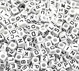 GBSTORE 500 Pcs 6 x 6mm White Acrylic Alphabet Letter "A-Z" Cube Beads for Bracelets, Necklaces, Key Chains and Kids Jewelry