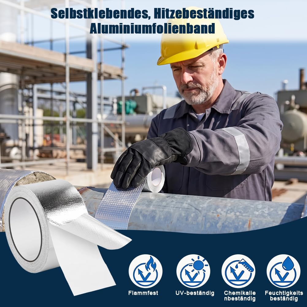 2 Rollen Hitzeschutzband Auspuff Selbstklebend 10m X 5cm mit 15 Stück Edelstahlkabelbinder, Aluminium Klebeband Hitzebeständig , Auspuffband Auspuffbandage Reparaturset für Auto Motorrad Krümmer 6