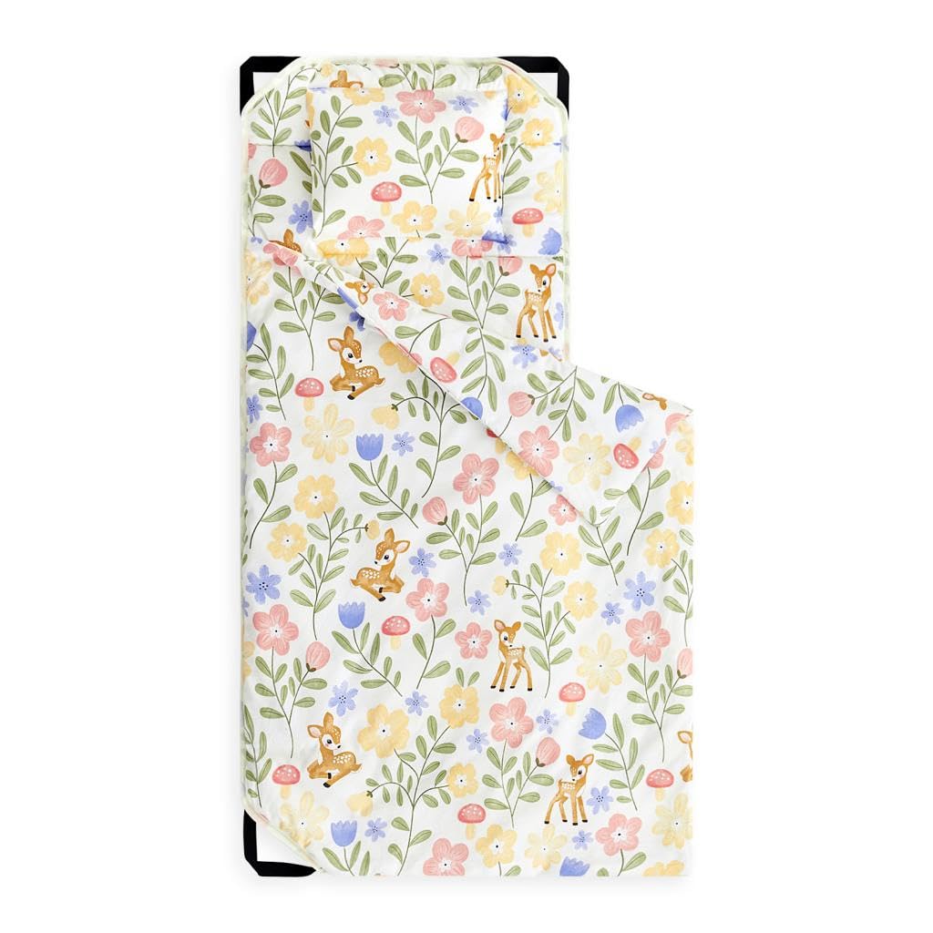 Photo 1 of Wake In Cloud - Cot Nap Mat with Pillow and Blanket, for Toddler Kids Boys Girls in Daycare Kindergarten Preschool Pre K with Elastic Corner Straps, Floral Botanical Flowers, Green Yellow Red