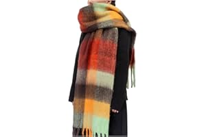 BLATIAL Womens Scarf Winter Big Colorful Checked Thick Warm Soft Scarves Casual Tassel Blanket Scarf