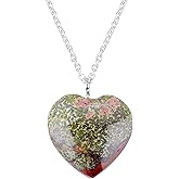 NJCRAFT Heart Necklace for Men & Women | Natural Gemstone Pendant, Chain 16+2 Inch Adjustable | Healing Crystal Jewelry 15–25 Carat