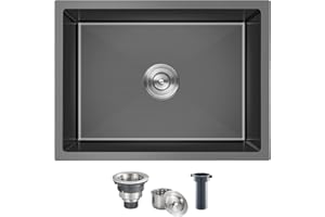 MENATT 20-Inch Undermount Kitchen Sink Black, 18 Gauge Handmade Stainless Steel Single Bowl Kitchen Sink Undermount (20x16x9 Inch)