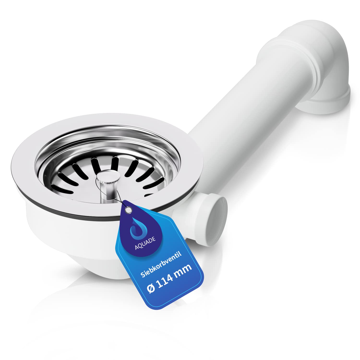 AQUADE Strainer Basket Valve 114 mm with Space Maker and 1 Inch Connection for Round Sink, Kitchen Drain Fitting with Overflow