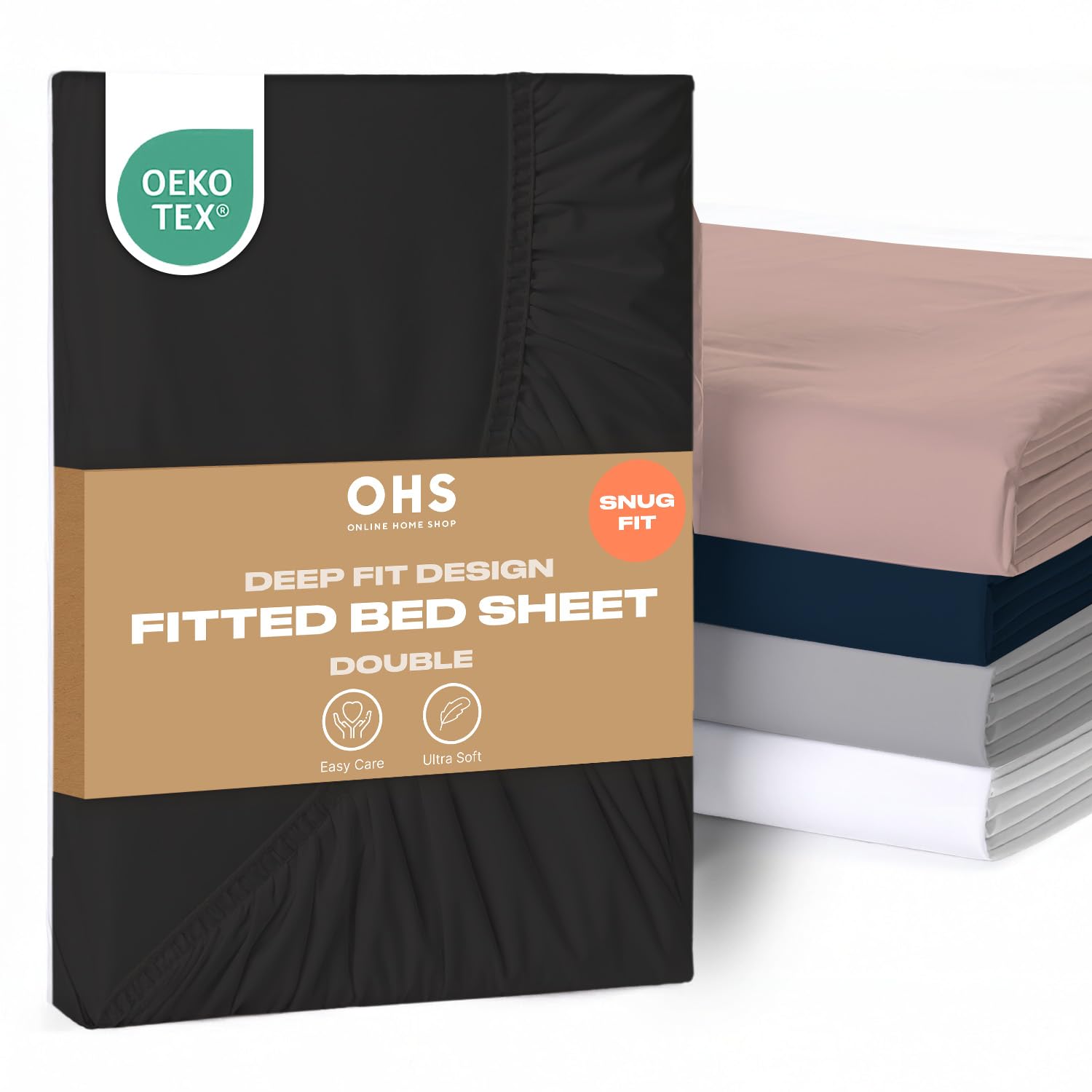 Brentfords Fitted Bed Sheets Double Black, Double Bed Sheets Fitted Easy Care Ultra Soft Fade Resistant Microfibre Double Bed Sheet Bedding Linen, BE002133