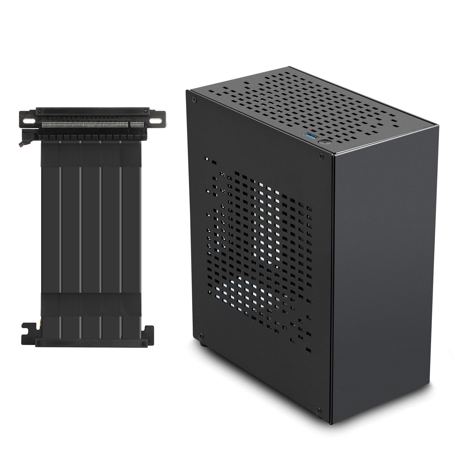 Mini ITX Case with PCIE 4.0 Riser, Mini PC Case Chassis, SFF Small Form Factor PC Case, TX Computer Gaming Case Supports Graphics Card (Aluminum Black)