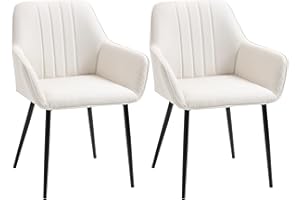 HOMCOM Dining Chairs Set of 2, Upholstered Kitchen Chairs, Linen Fabric Accent Arm Chairs with Metal Legs, Beige