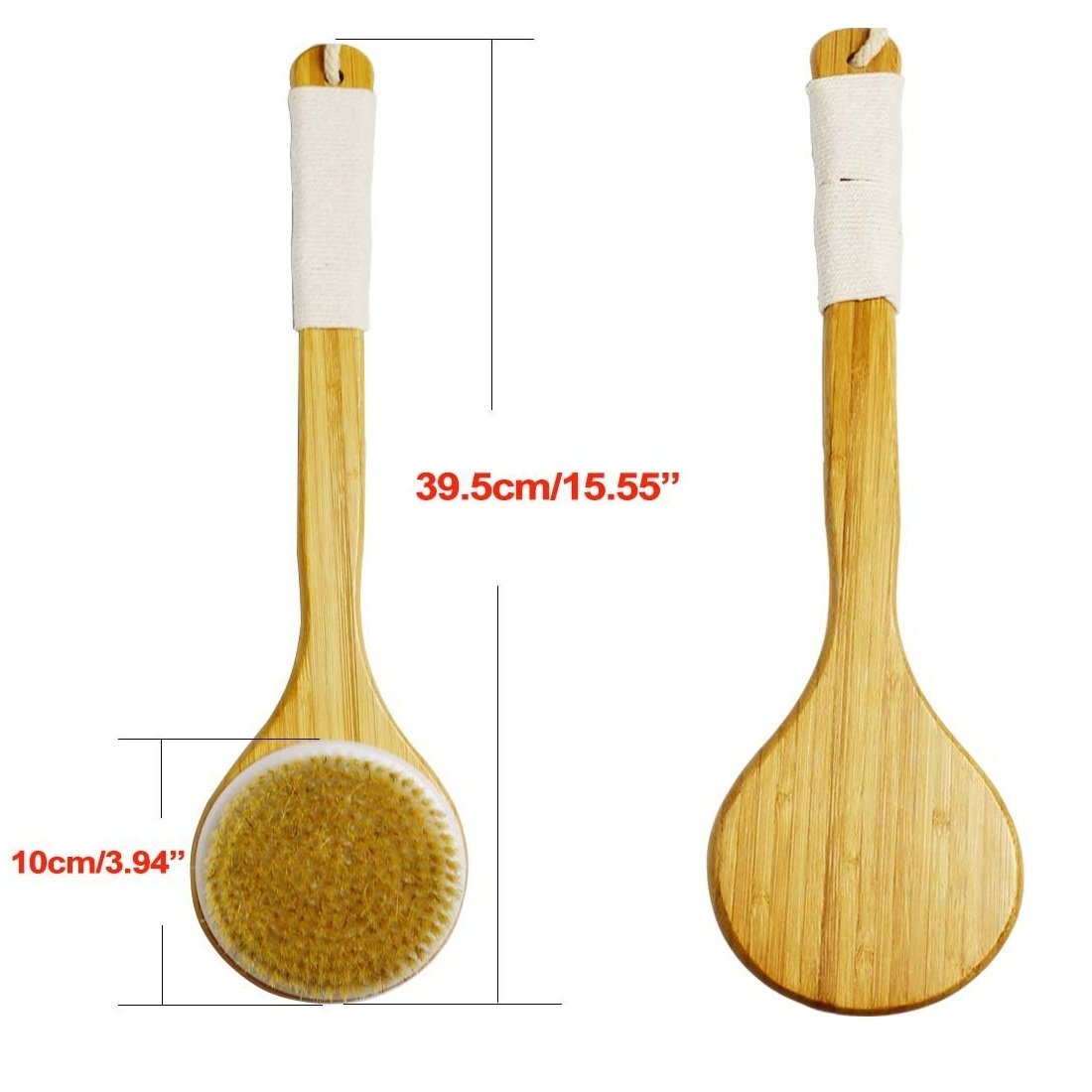 JUSTIME Long Handled Bath Brush Set with Mesh Sponge Shower Ball| Natural Bristles Back Scrubber Body Brush and Bath Shower Sponge for Cellulite & Exfoliating(2 PACKS)