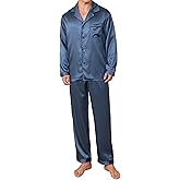 JupiterSecret Mens Silky Satin Pajamas Set Long Sleeve Button-Down Luxurious Pj Two-piece Sleepwear with Long Pants
