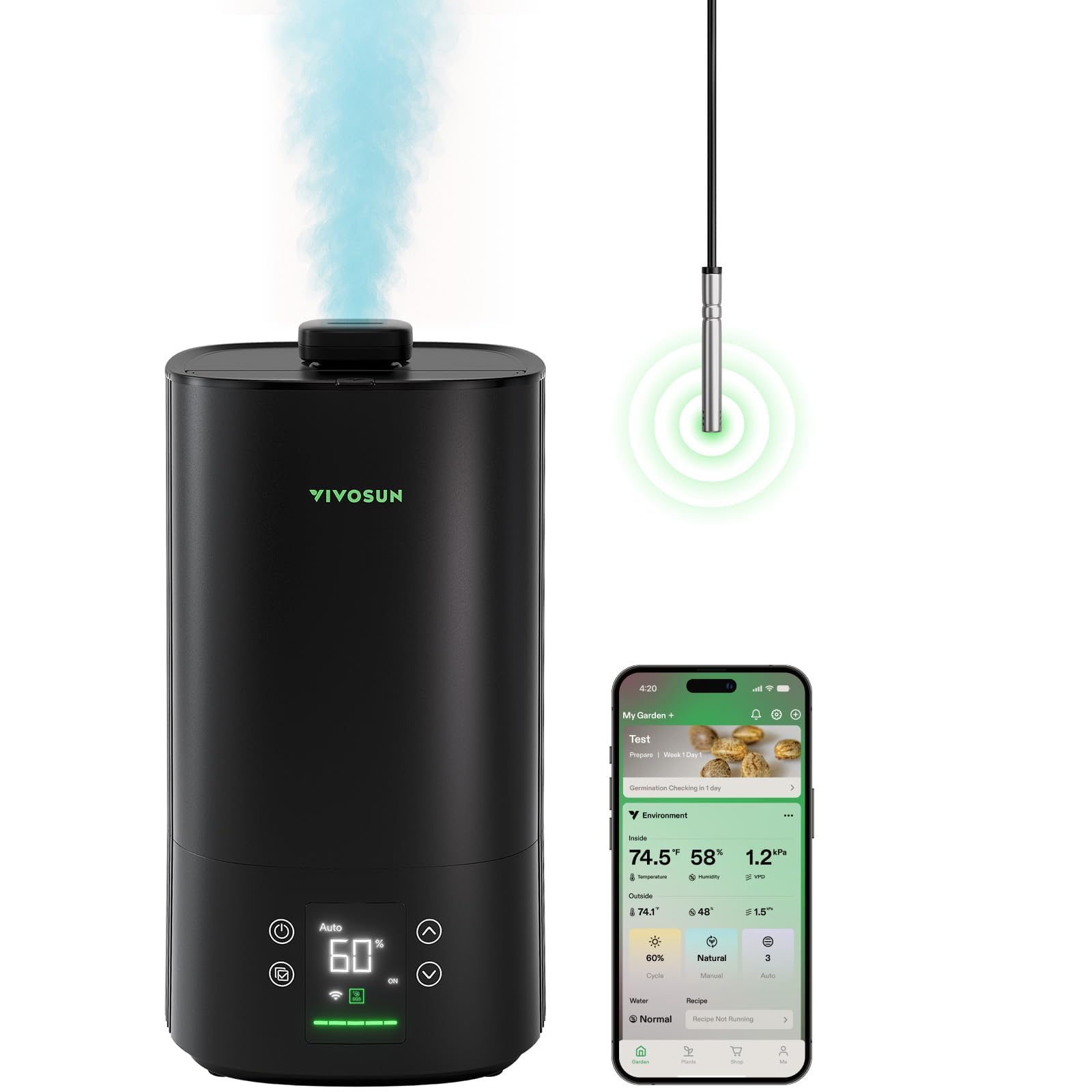 Photo 1 of VIVOSUN AeroStream H05 Intelligent Wi-Fi Humidifier, 1.32 Gal / 5 L Humidifier with Temp & Humidity Probe, Smart Remote Control, Designed for Growers