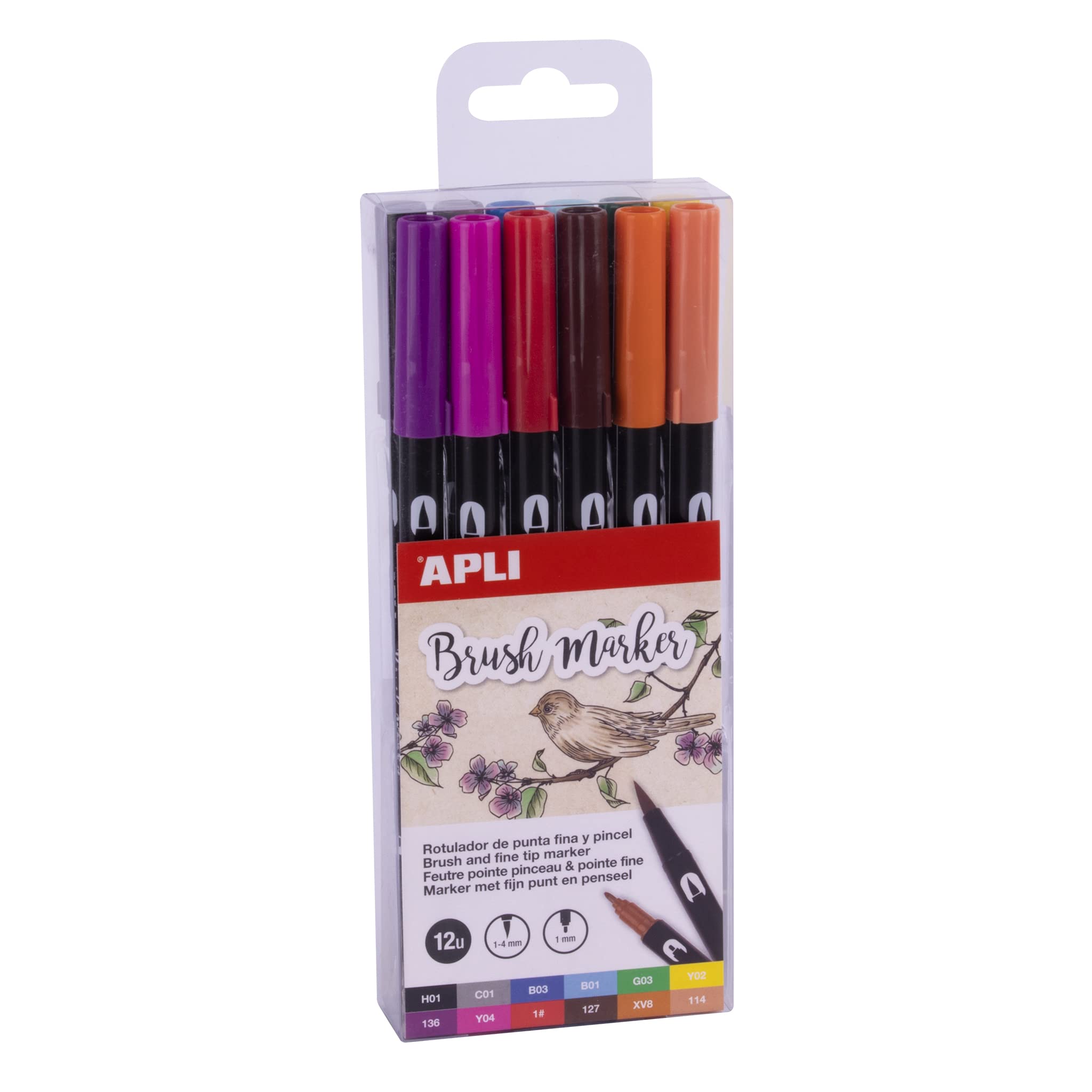 APLI 18063 - Pack of 12 Watercolour Markers in Classic Colours, Double Tip (1mm Round and 1-4mm Brush)