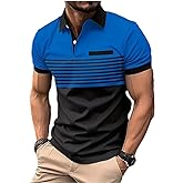 Men's Casual Polo Shirts Short Sleeve Fashion Golf Shirt Classic Striped Slim Fit T-Shirts