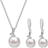 AILUOR Pearl Jewelry Set for Women, Faux Freshwater Single Pearl Necklace and Earring Set with 18 Inch Silver Chain Dainty Wedding Jewelry for Brides Mom Mother's Day Birthday Gifts