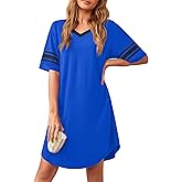 WEACZZY Womens Nightgown Short Sleeve Sleepshirt Casual Nightshirt V Neck Sleepshirt Loungewear
