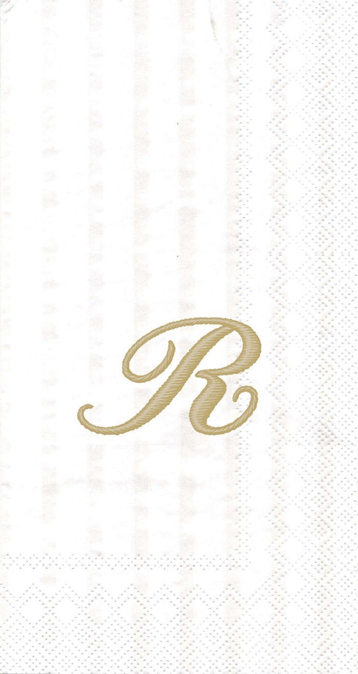 Ideal Home Range 16 Count 3-Ply Letter R Monogram Guest Towels, White/Gold