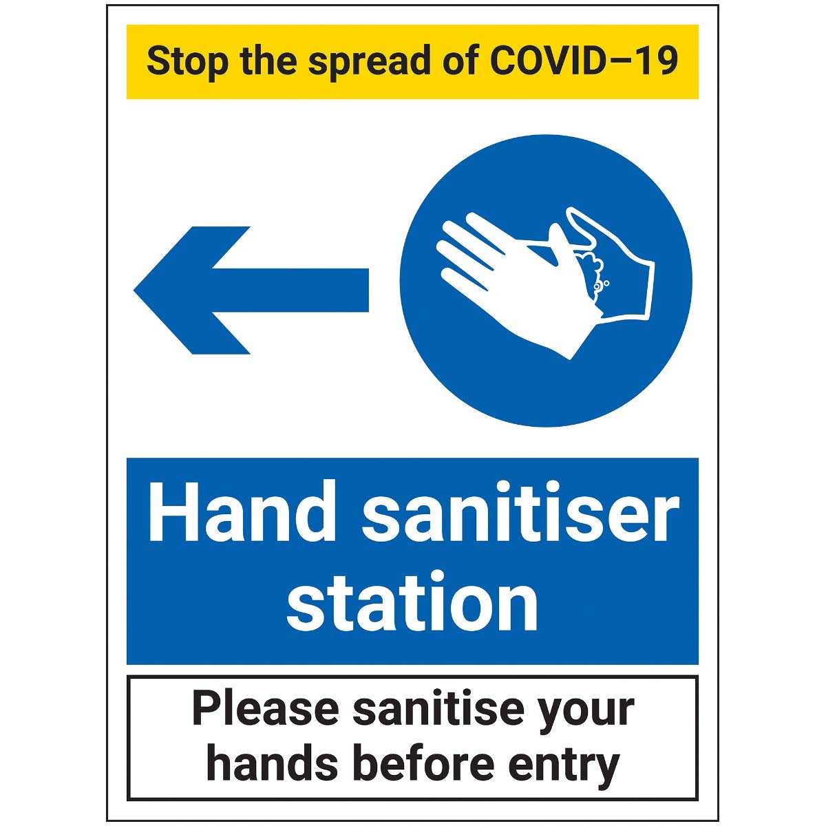 V Safety Stop The Spread - Hand Sanitiser Station Left - 300x400mm - Self Adhesive Vinyl
