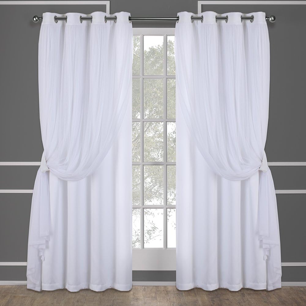 Window Treatments - Exclusive Home Catarina Layered Solid Room Darkening Blackout and Sheer Grommet Top Curtain Panel Pair, 52