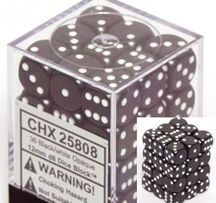 Black Opaque Dice 12mm D6 Set of 36