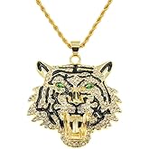Tiger Head Pendant Necklace for Men - Green Eye, Hip Hop Style with 23.6" Chain