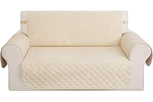Deconovo Loveseat Slipover Water Spill Resistant Furniture Protector Reversible Square Design Sofa Cover for Pets and Kids 46 Inches Beige