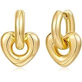 WOWORAMA Gold Heart Huggie Hoop Earrings for Women Trendy Puffy Chunky Heart Hoop Earrings Small Double Hoop Drop Earrings