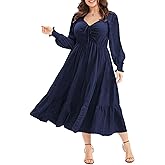 Eytino Plus Size Dress for Women Long Sleeve Sweetheart Neck Ruffle Long Maxi Dresses(1X-5X)