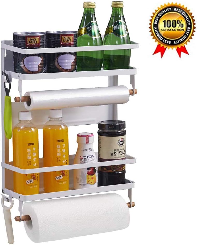 Magnetic Spice Rack for Refrigerator, Magnetic Paper Towel Holder Magnetic Fridge Organizer Magnetic Shelf Spice Rack Organizer Kitchen Organization Kitchen Storage Large White