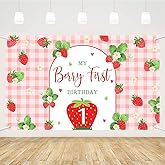 MEHOFOND Strawberry Theme Birthday Backdrop for Girl My Berry First Birthday Party Decorations Our Berry Sweet is Turning One Birthday Banner Fruit Theme Heart Cake Smash Decor Photo Props 6x3.6ft