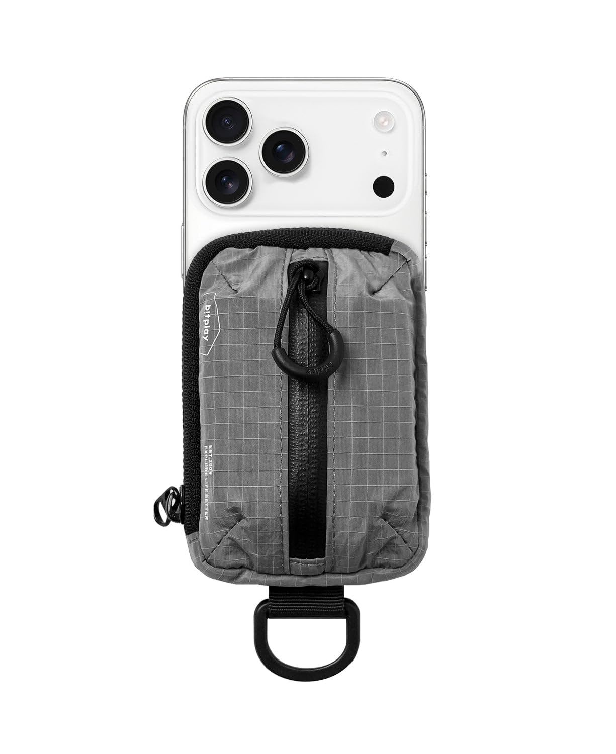 bitplay Magnetic Mini Pouch, Magsafe Compatible Phone Pouch, Tear Resistant Everyday Carry Card Holder, Key Slot with Water Repellent Zipper, Grey