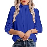 Avanova Women Polka Dot Long Sleeve Blouse Shirts Work Mock Neck Ruffle Top