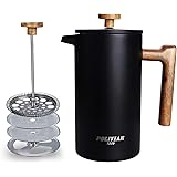 POLIVIAR French Press Coffee Maker, 34 Ounce Coffee Press with Teak Wood Handle, Double Wall Insulation & Dual- Filter Screen