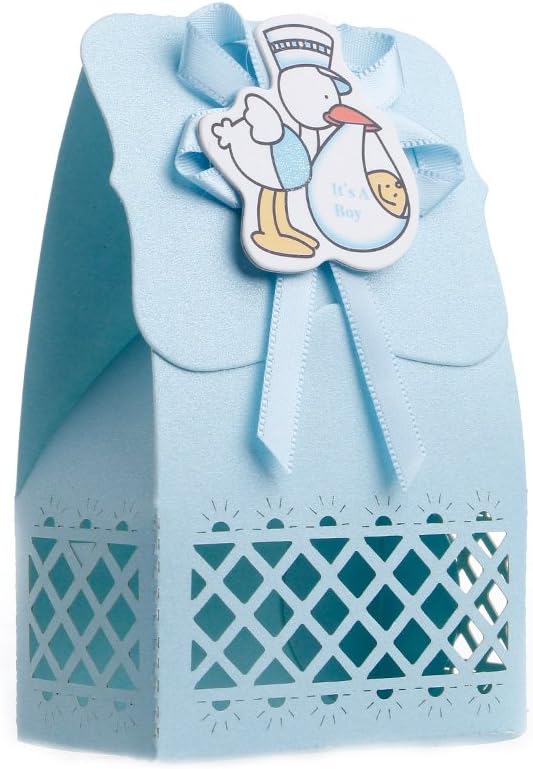 Candy Boxes,OHTOP 12Pcs Ribbon Candy Boxes for Baby Newborns Shower Birthday Party Bags Favor Gift (Blue 5)