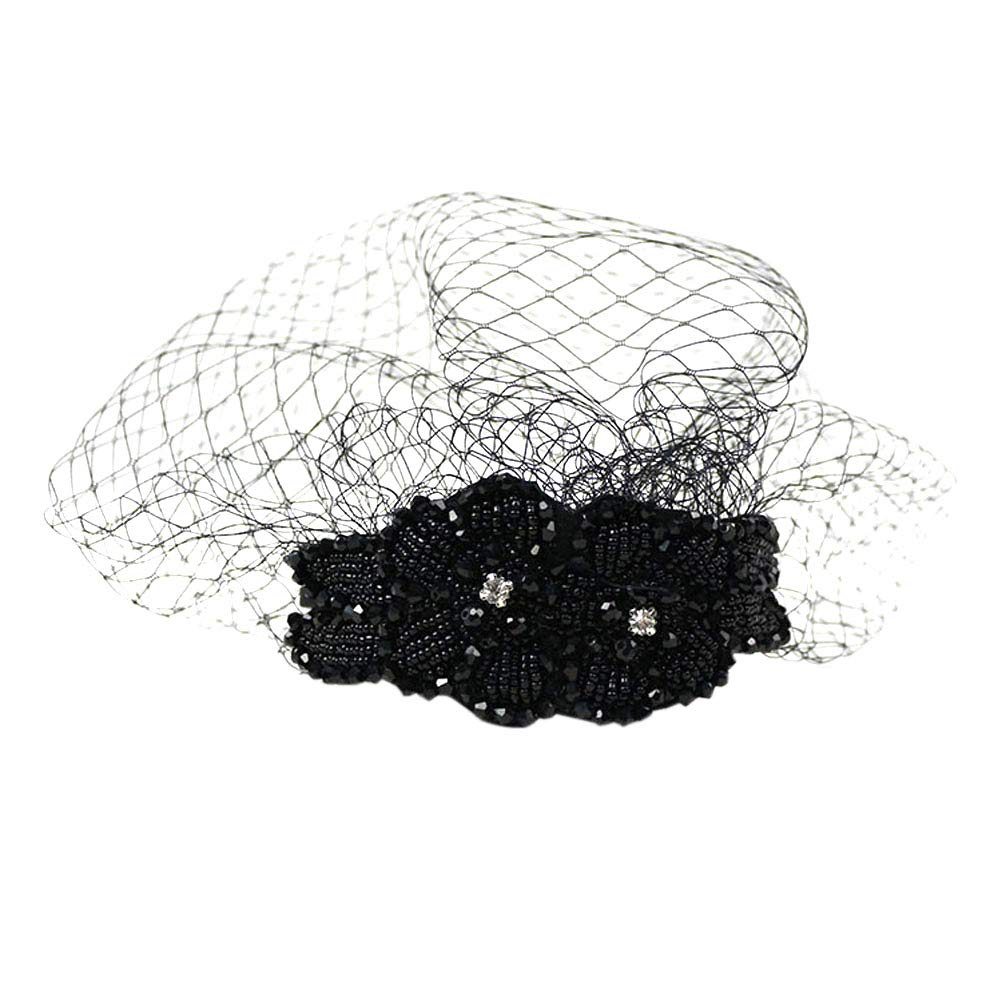 Lurrose Vintage Headband with Mesh Mask Manual Diamond Hairband Headwear Birdcage Veil Fascinator for Woman Girls (Black)