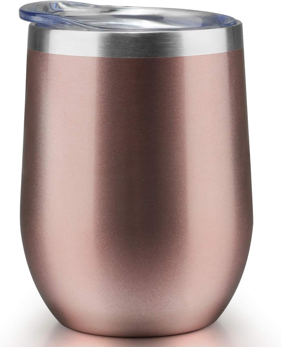 Layle Reusable Tumbler 12oz Stainless Steel Double Wall Vacuum Insulated Coffee Cup with Lid Christmas Gift (Rose Gold, 1 Pack)
