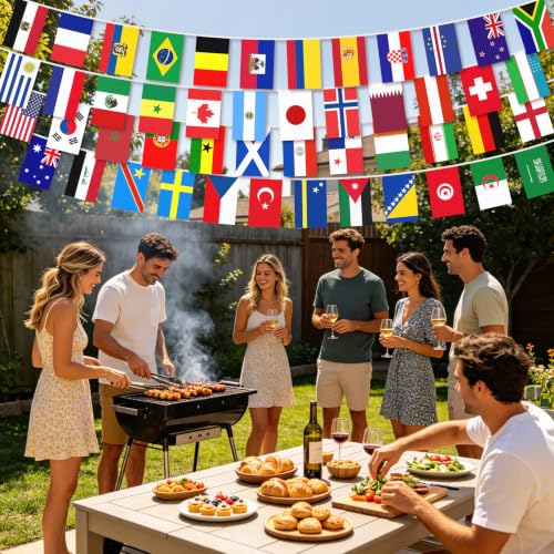 Coicok drapeau coupe du monde 2026, 15m banderole deco coupe du monde 2026, 48 Drapeaux de équipes qualifiées guirlande pour Football Fans Bar Jardin Clubs Sportifs Événements Décorations(14 * 21CM)
