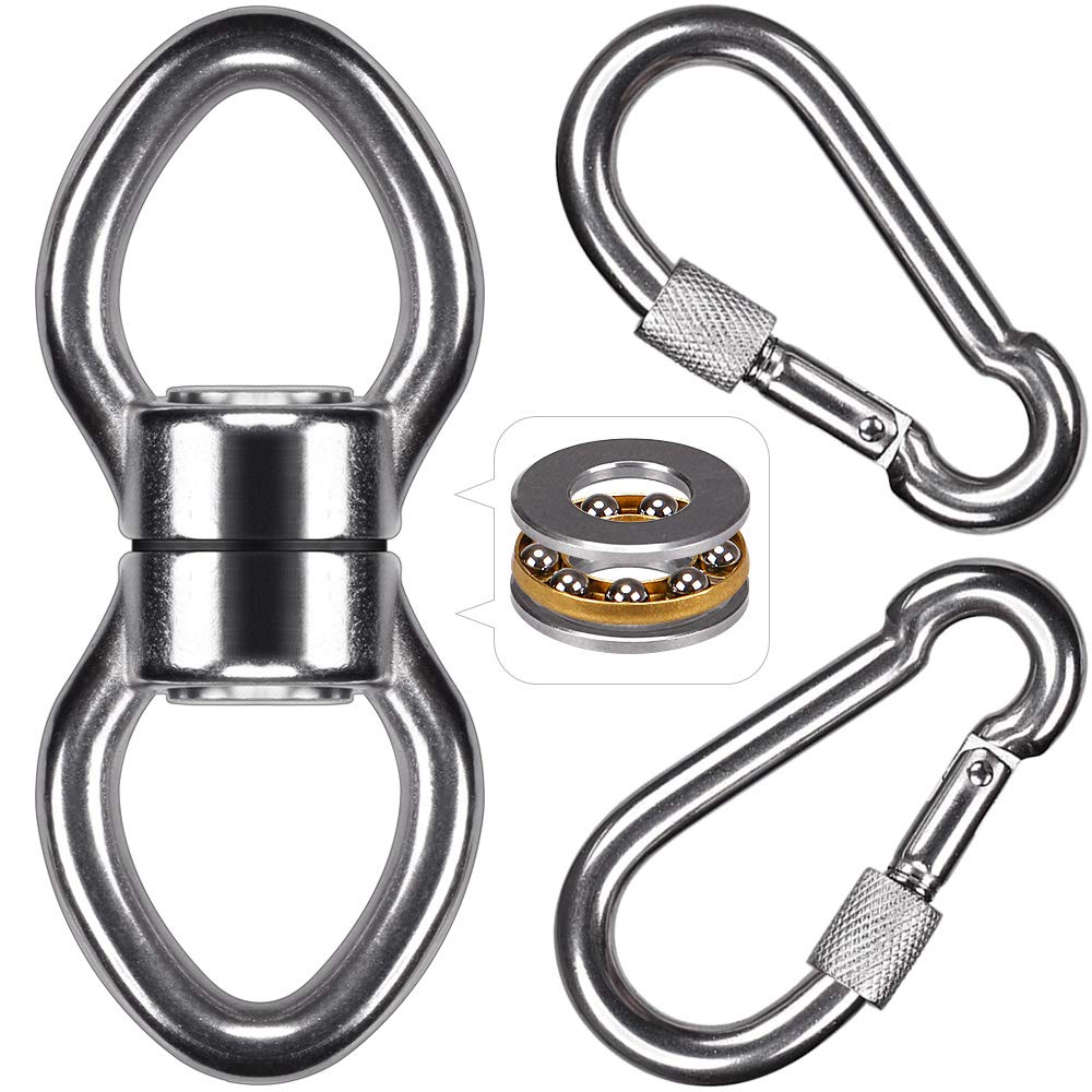 SELEWARE Silent Bearing Swing Swivel w/ 2 Carabiners, Stainless Steel 544kg 360° Rotational Device Hanging Accessory for Tree Swing, Hammock Chair, Climbing Rope, Yoga, Kids Swing Swivel