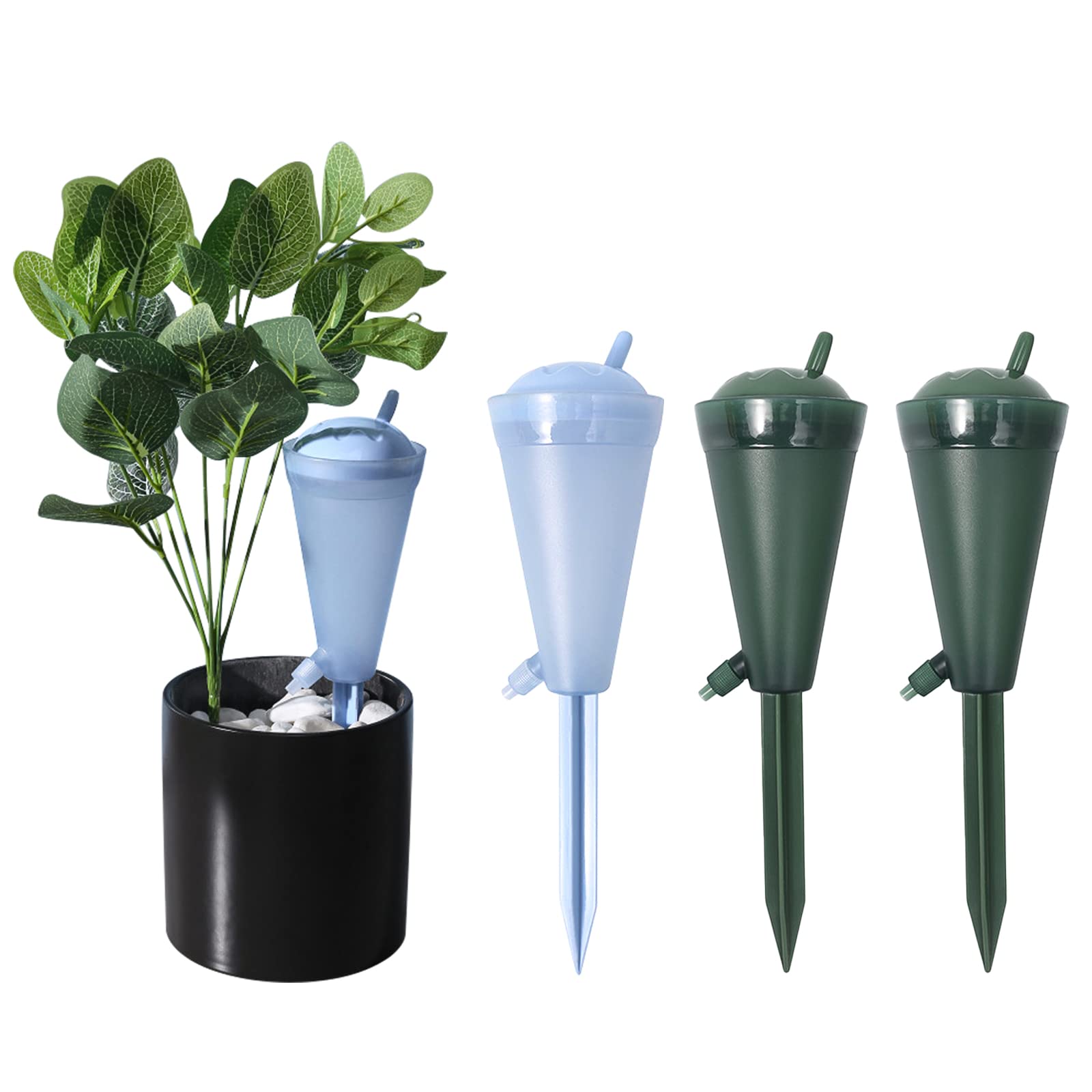 Shineyoo 4 Pcs Plastic Plant Watering Devices, Automatic Self Watering System for Plants Indoor Outdoor Houseplant Garden Flower (Green & Blue)