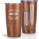 NUI LIVING Funny Tumbler - Birthday or Retirement Gifts for Senior Citizens - Insulated Stainless Steel Vacuum Tumbler - Gag Gifts for Dad, Grandpa, Uncle, Brother Birthday Wood (I'm Not Old)