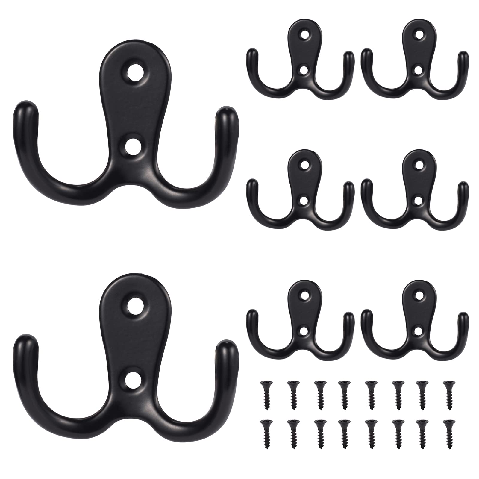 NAKUPENDA Vintage Clothes Hooks Pack of 8 Metal Coat Hooks Double Holes Wall Hooks Coat Hooks for Bathroom Toilet Bathroom Kitchen (Black)