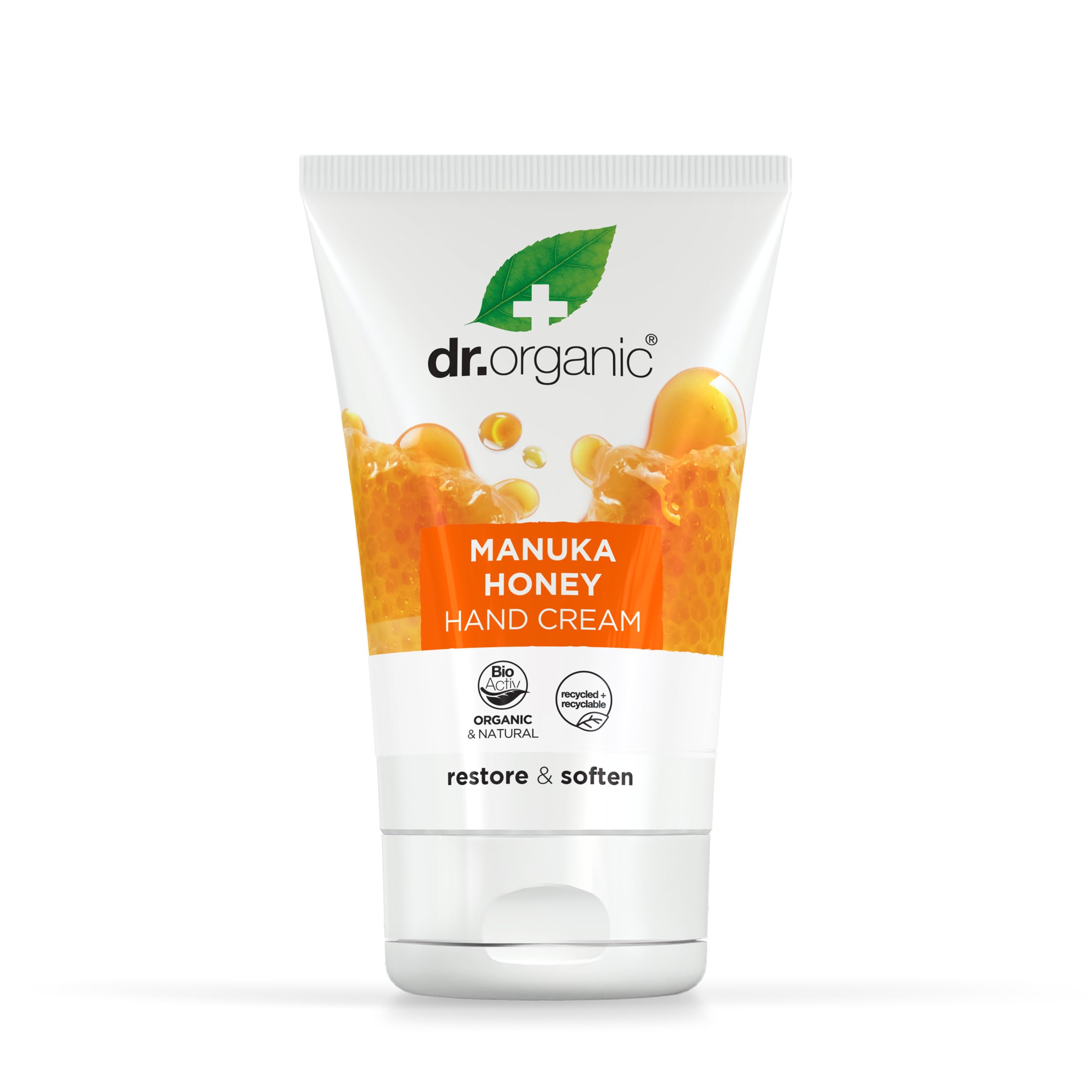 Dr Organic Manuka Honey Hand Cream, Moisturising, Dry Skin, Mens, Womens, Natural, Vegetarian, Cruelty-Free, Paraben & SLS-Free, Recycled & Recyclable, Organic, 125ml, Packaging may vary