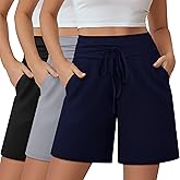 Neer 3 Pack Women's Bermuda Shorts, Knee Length Wide High Waisted Drawstring Casual Athletic Shorts with Pockets
