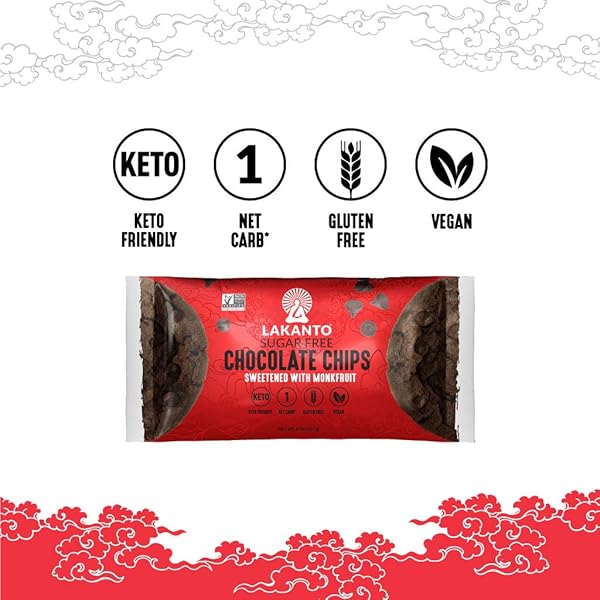 LAKANTO SUGAR FREE CHOCOLATE CHIPS – MONK FRUIT SWEETENER AND ERYTHRITOL, PERFECT FOR BAKING, PANCAKES, MUFFINS, PROTEIN BITES, MELTING, MIXING, SNACKING, GLUTEN FREE, VEGAN (8 OZ – PACK OF 1)